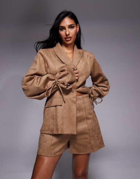ASOS LUXE co-ord suedette short in brown