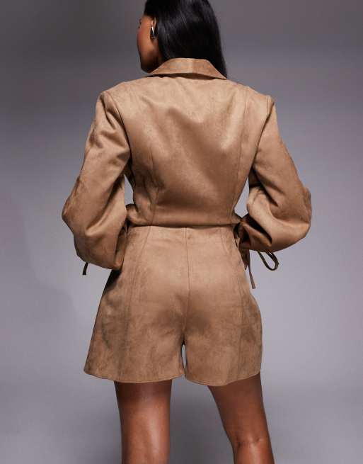 ASOS LUXE suedette shorts in brown - part of a set, 4 of 5
