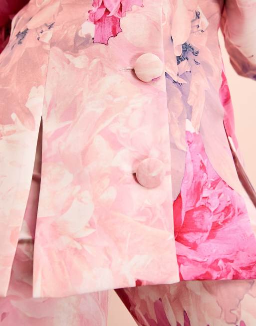 ASOS LUXE suit blazer in pink floral print (part of a set), 3 of 4