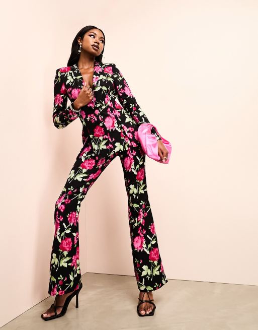 ASOS LUXE suit pants in black floral print