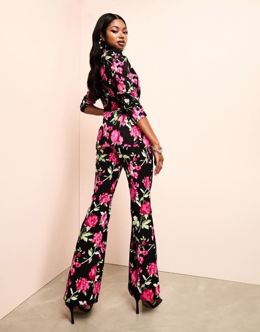 Black Floral Luxe High Waist Pants