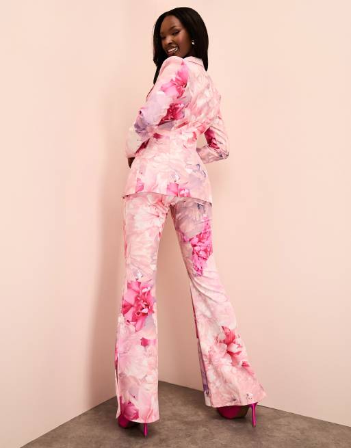 ASOS LUXE suit pants in pink floral print - part of a set