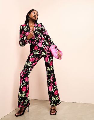 Shop ASOS LUXE suit trouser in black floral print Online – Trendy & Affordable Fashion