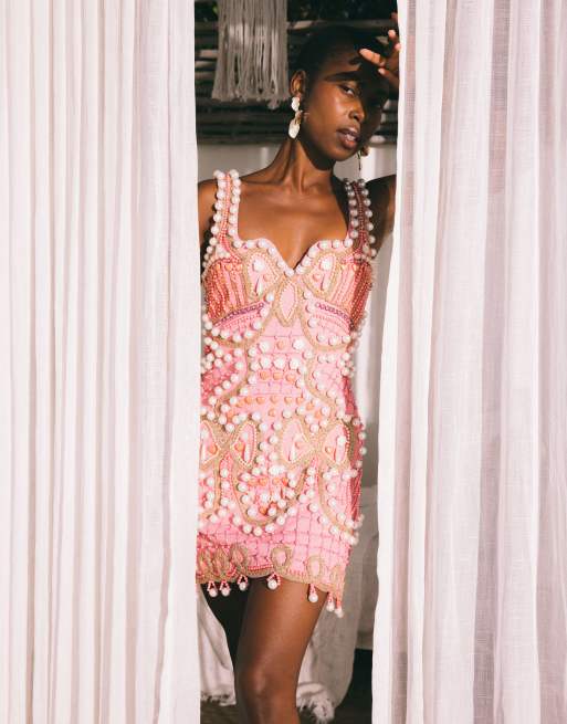 ASOS LUXE – Svart, utsmyckad miniklänning med fyrkantig ringning, 3 av 6