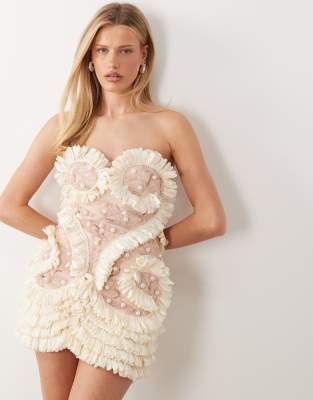 Asos Luxe Swan Embellished 3d Mini Dress In Multi