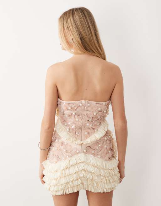 ASOS LUXE swan embellished 3D mini dress in pink, 4 of 4