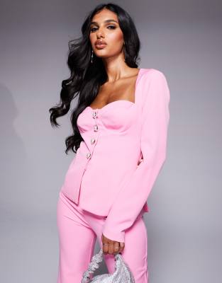 sweetheart tailored blazer with bow back in pink - part of a set