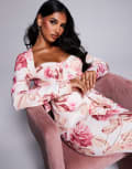 [ASOS LUXE] ASOS LUXE sweetheart tailored blazer with bow back in rose print-Multi 6 MULTI