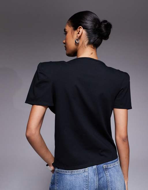 ASOS LUXE – T-Shirt aus hochwertigem Material in Schwarz mit Blumenapplikation, 3 von 4