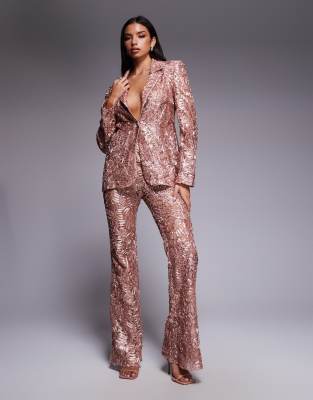 ASOS LUXE - Taillierter Blazer aus Spitze in Altrosa, Kombiteil