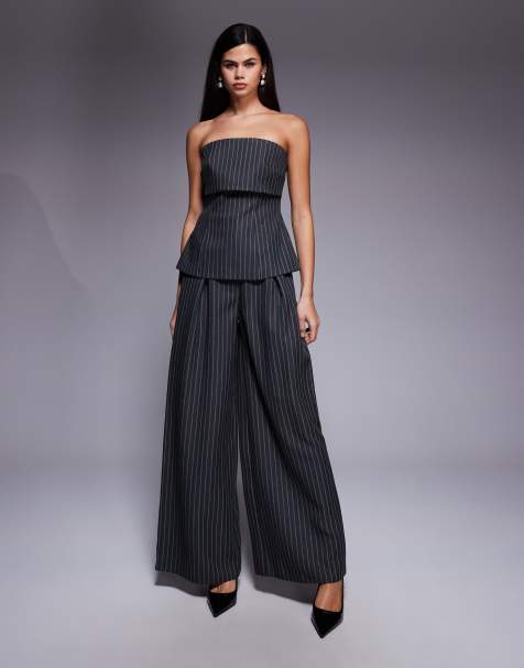 ASOS LUXE tailored bandeau and pants set in grey pinstripe - view 1