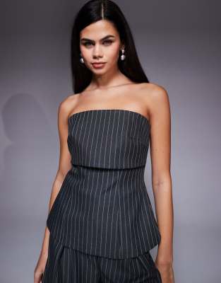 Asos Luxe Tailored Bandeau Striped Top - Part Of A Set-gray