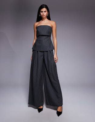 Asos Luxe Tailored Bandeau Striped Top - Part Of A Set-gray In Gray