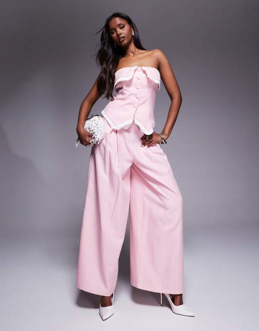 ASOS LUXE tailored bandeau vest in pink stripe - part of a set