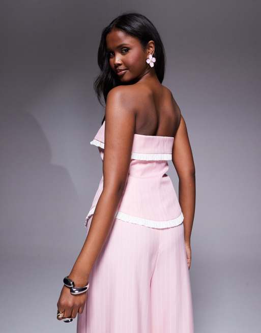 ASOS LUXE tailored bandeau vest in pink stripe - part of a set