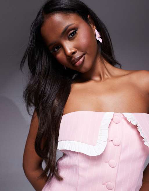 ASOS LUXE tailored bandeau vest in pink stripe - part of a set