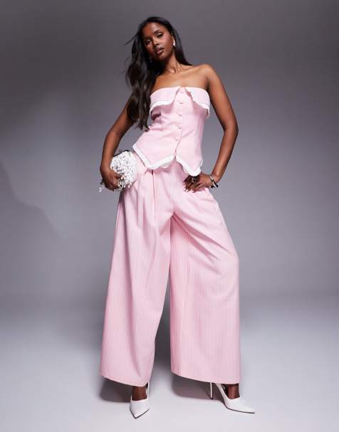 ASOS LUXE tailored bandeau waistcoat and pants set in pink stripe - view 1