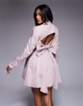 [ASOS LUXE] ASOS LUXE tailored blazer dress with bow back in pink pinstripe 16 PINK