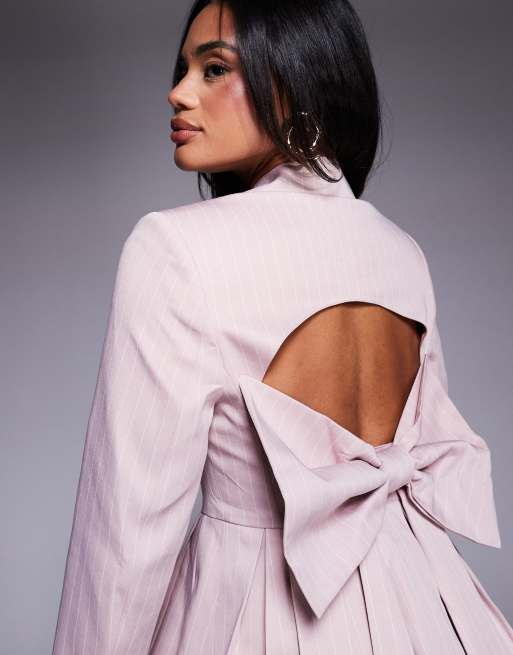 ASOS LUXE tailored blazer dress with bow back in pink pinstripes