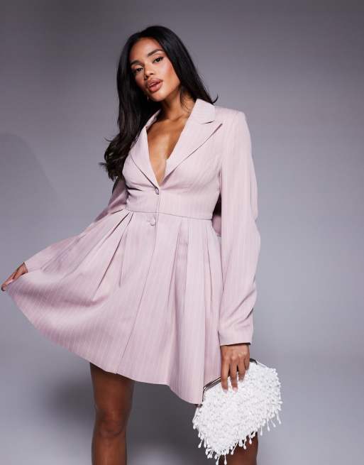 ASOS LUXE tailored blazer dress with bow back in pink pinstripes