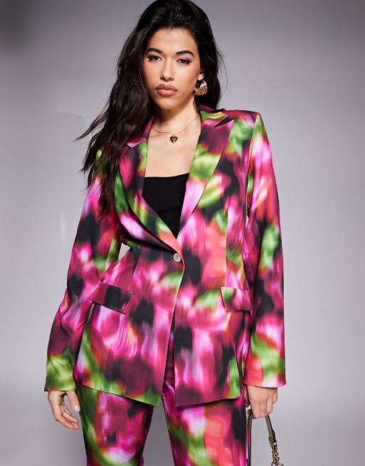 ASOS LUXE tailored blazer in dark blurred floral print (part of a set), 2 of 4