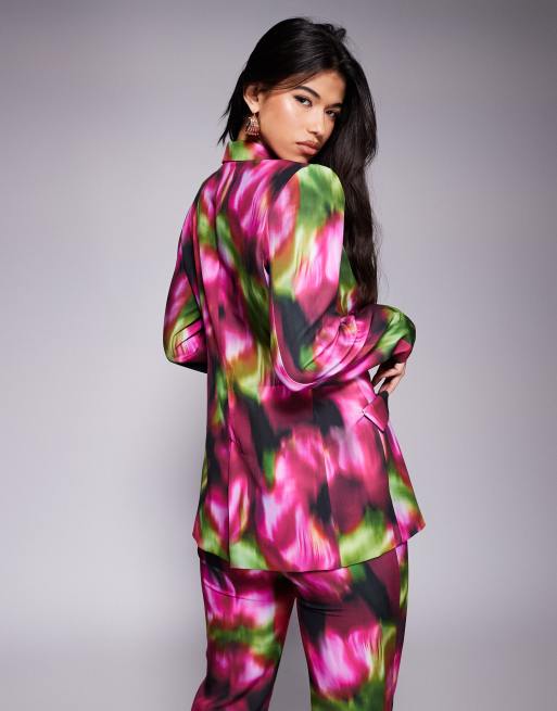 ASOS LUXE tailored blazer in dark blurred floral print (part of a set), 3 of 4