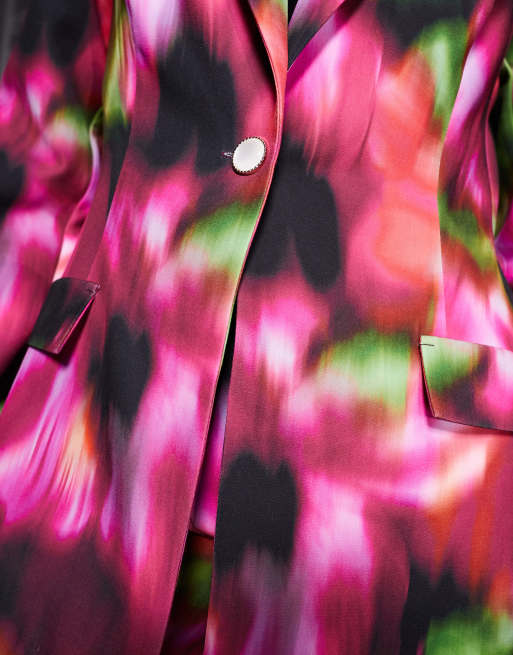 ASOS LUXE tailored blazer in dark blurred floral print (part of a set), 4 of 4
