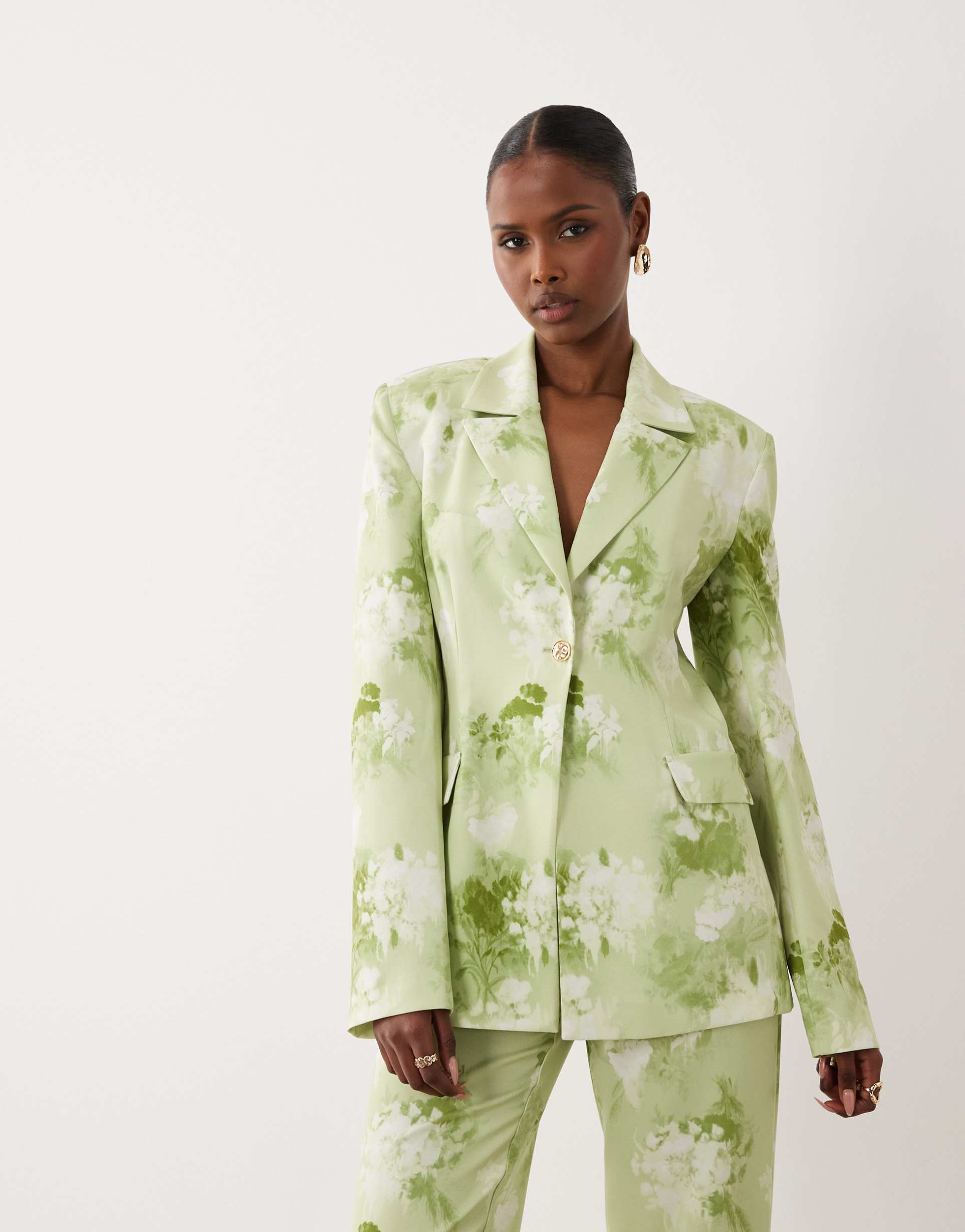 asos luxe tailored blazer in light green blurred floral - part of a set