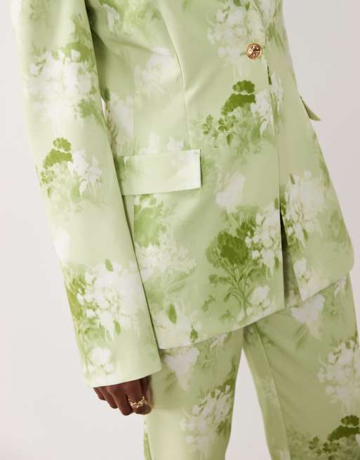 ASOS LUXE tailored blazer in light green blurred floral - part of a set, 3 of 4