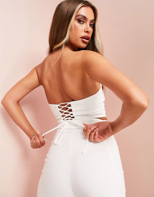 ASOS LUXE puff sleeve corset look tailored top in white