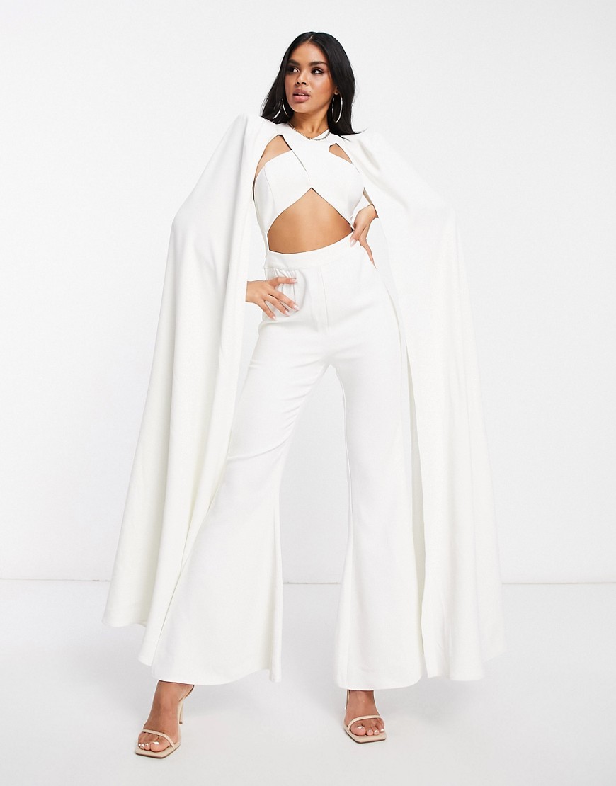 ASOS LUXE tailored draped wide leg jumpsuit in ivory-Purple