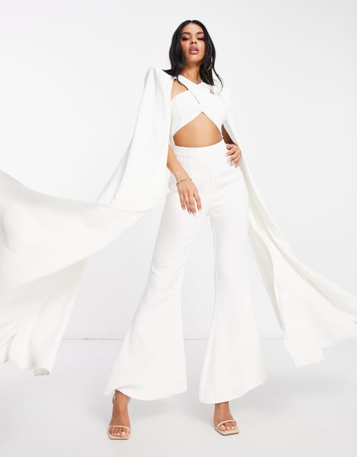 White Linen Look Drape Jumpsuit