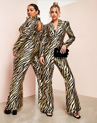 tailored jumpsuit in zebra jacquard-Multi