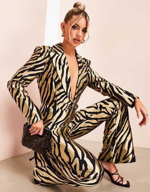 ASOS LUXE tailored jumpsuit in zebra jacquard