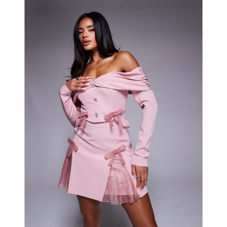 ASOS LUXE tailored mini skirt and off the shoulder tailored blazer