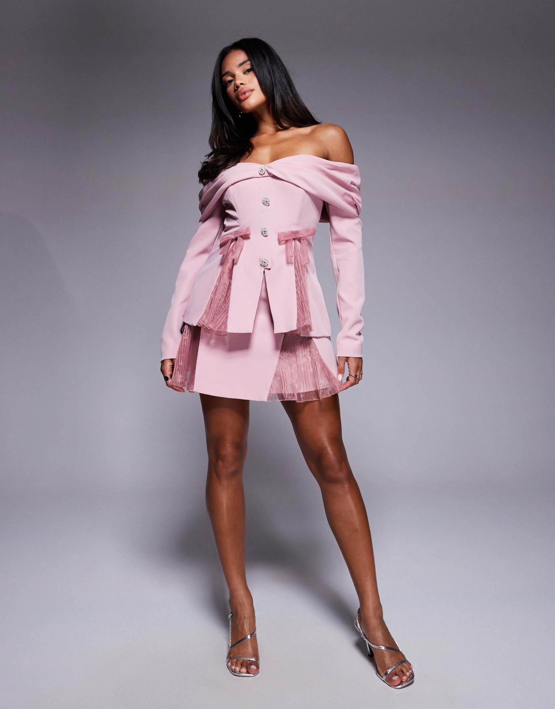 asos luxe tailored mini skirt with organza pleats in dusty pink - part of a set