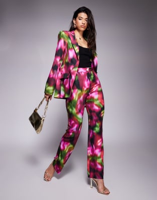 tailored pants in dark blurred floral print - part of a set-Purple