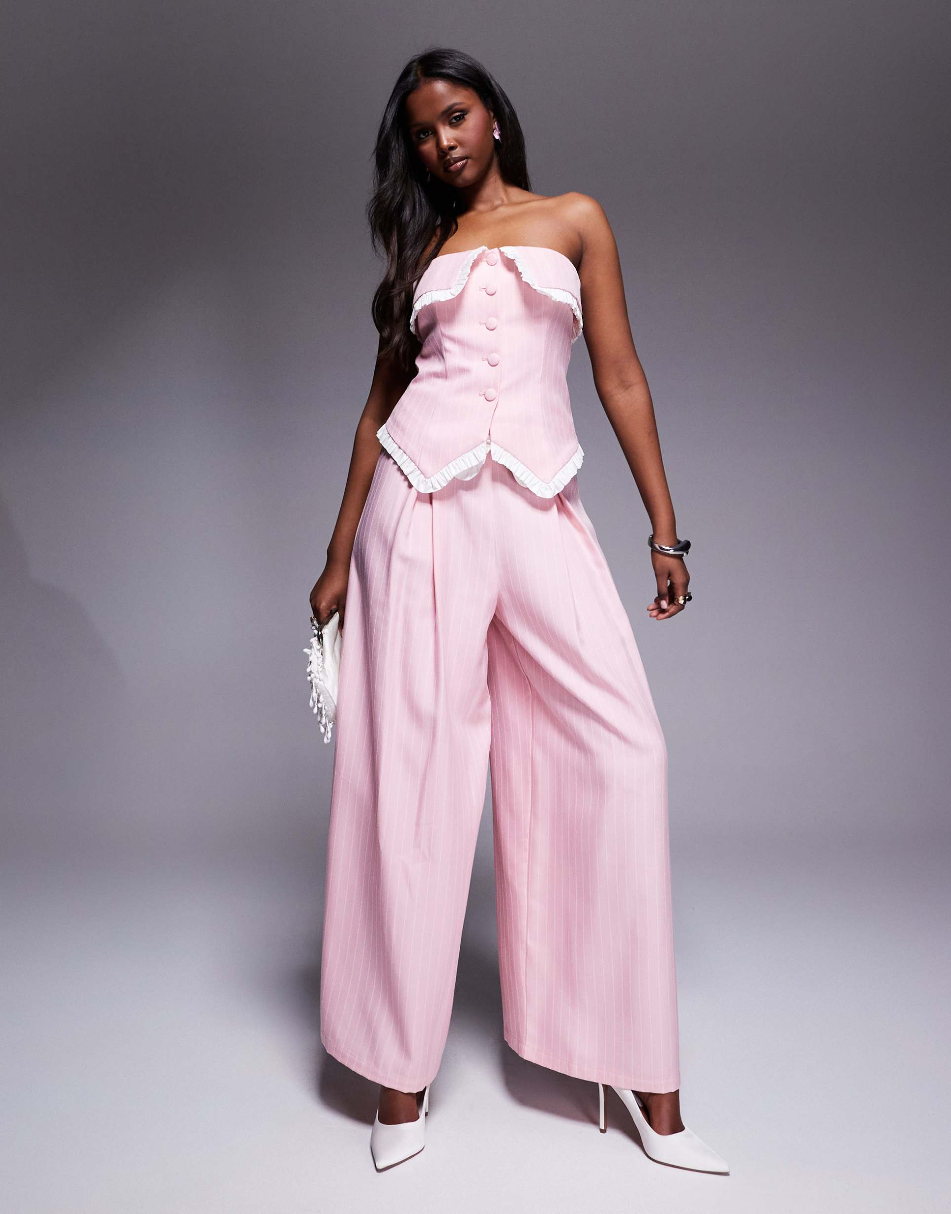 asos luxe tailored pants in pink stripe - part of a set
