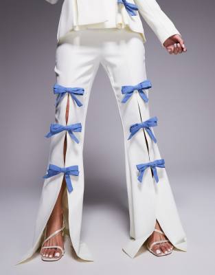 Asos Luxe Tailored Pants With Denim Bows In White