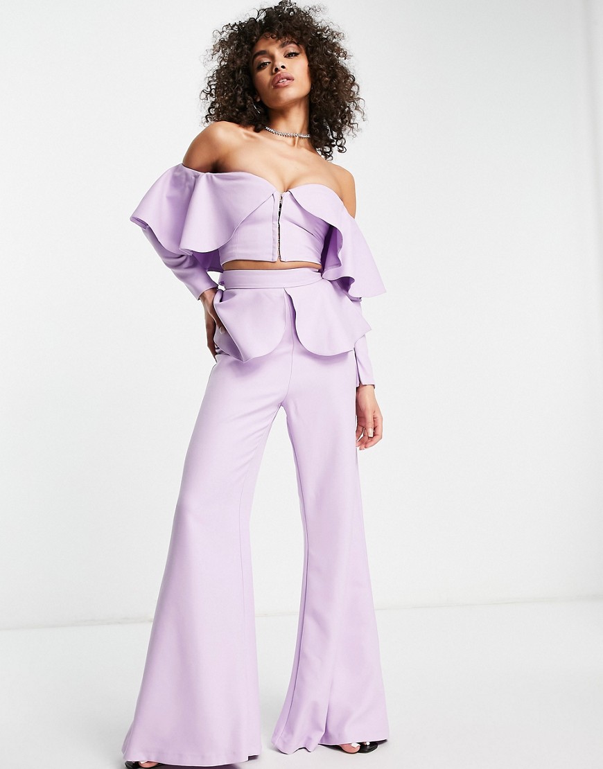 ASOS LUXE tailored pants with frill overlay in lilac - part of a set-White