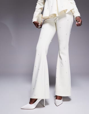 Shop Asos Luxe Tailored Pants With Pearl Embellishment