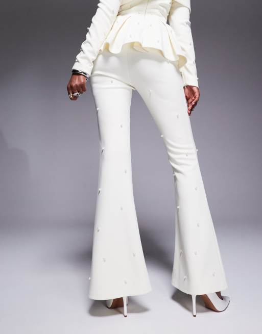 ASOS LUXE tailored pants with pearl embellishment in cream (part of a set), 5 of 5