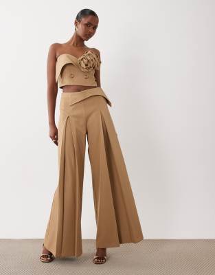 ASOS LUXE tailored pants with waistband detail in taupe - part of a set