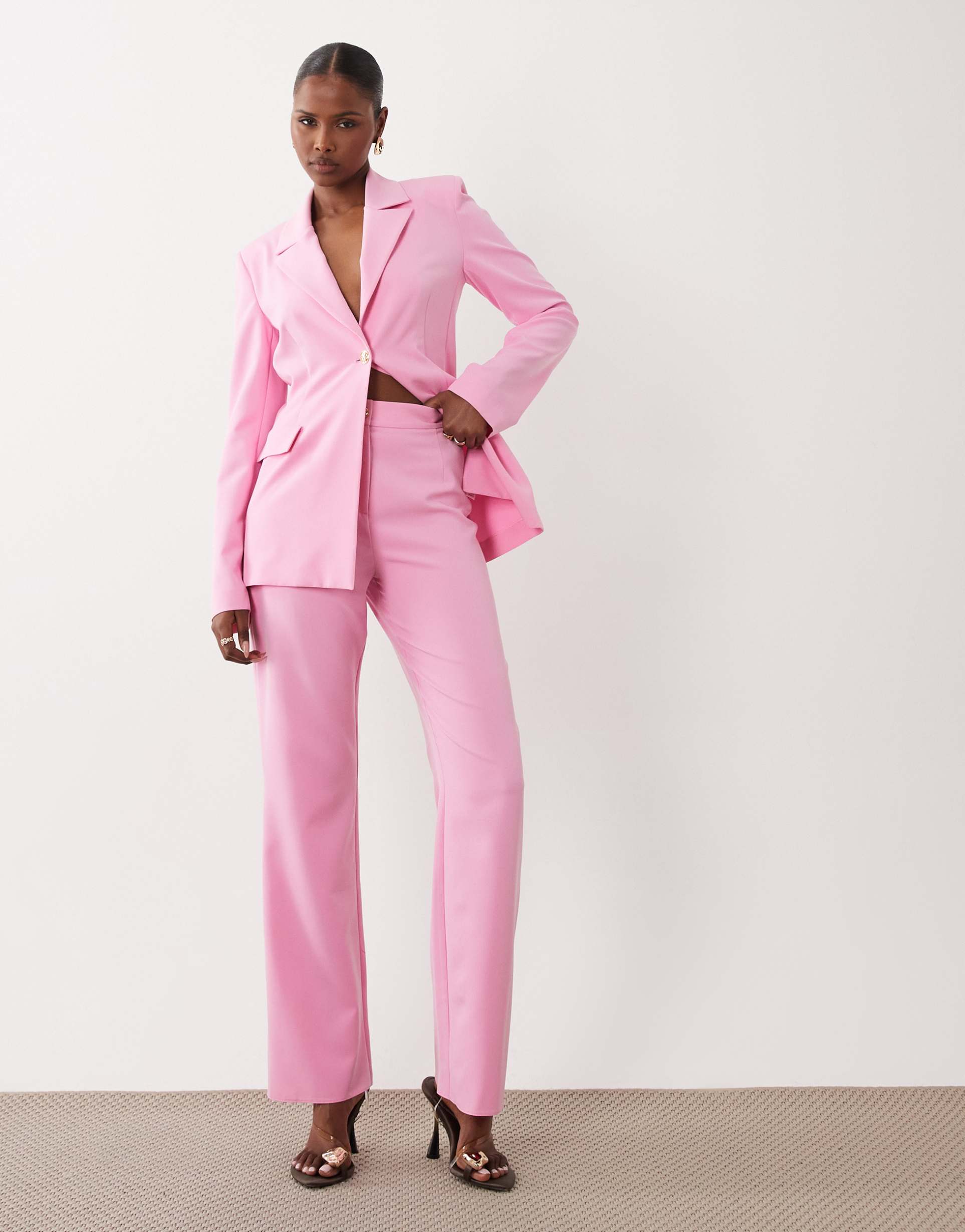 asos luxe tailored suit pants in bright pink - part of a set