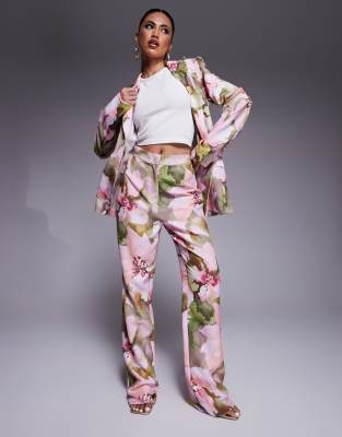 tailored suit pants in pink floral print - part of a set