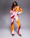 [ASOS LUXE] ASOS LUXE tailored suit pants in striped print in pink (Part of a set) 12 PINK