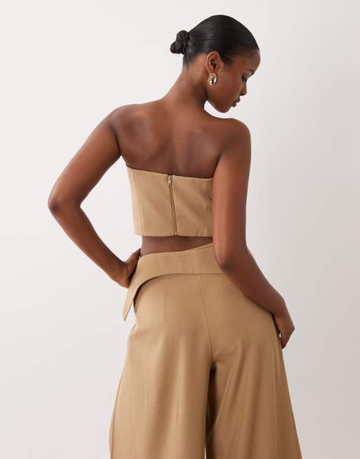ASOS LUXE tailored top with rosette detail in taupe - part of a set, 4 of 4