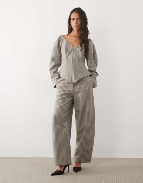 ASOS LUXE tailored trouser co-ord in grey stripe - view 1