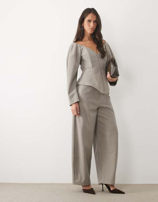 ASOS LUXE tailored trouser co-ord in grey stripe, 4 of 5