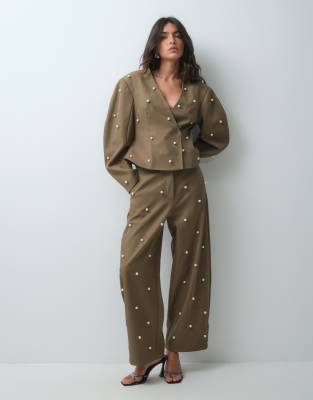 Asos Luxe Tailored Trouser With Pearl Embellishment In Green